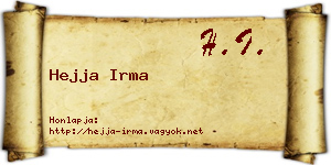 Hejja Irma névjegykártya